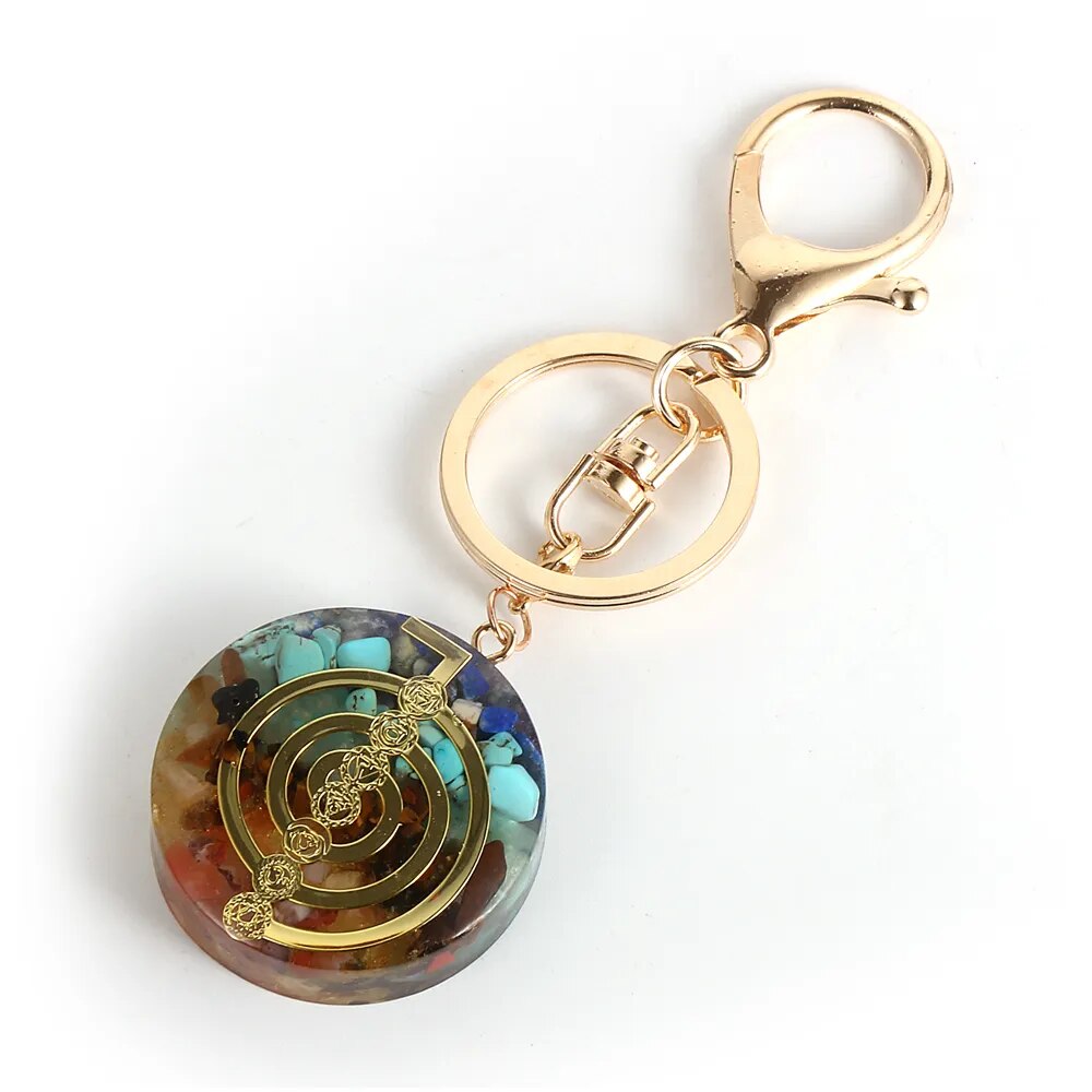 Natural Stone Chip Gravel 7 Chakras Orgonite Pendant Key Chain Orgone Energy Generator Soothe The Soul Key Ring Healing Jewelry