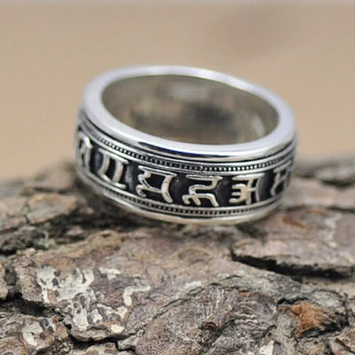 925 Sterling Silver Jewelry Vintage Thai Silver Ring Budda Religious Saint Mantra Vajra S925 Ring (HY)