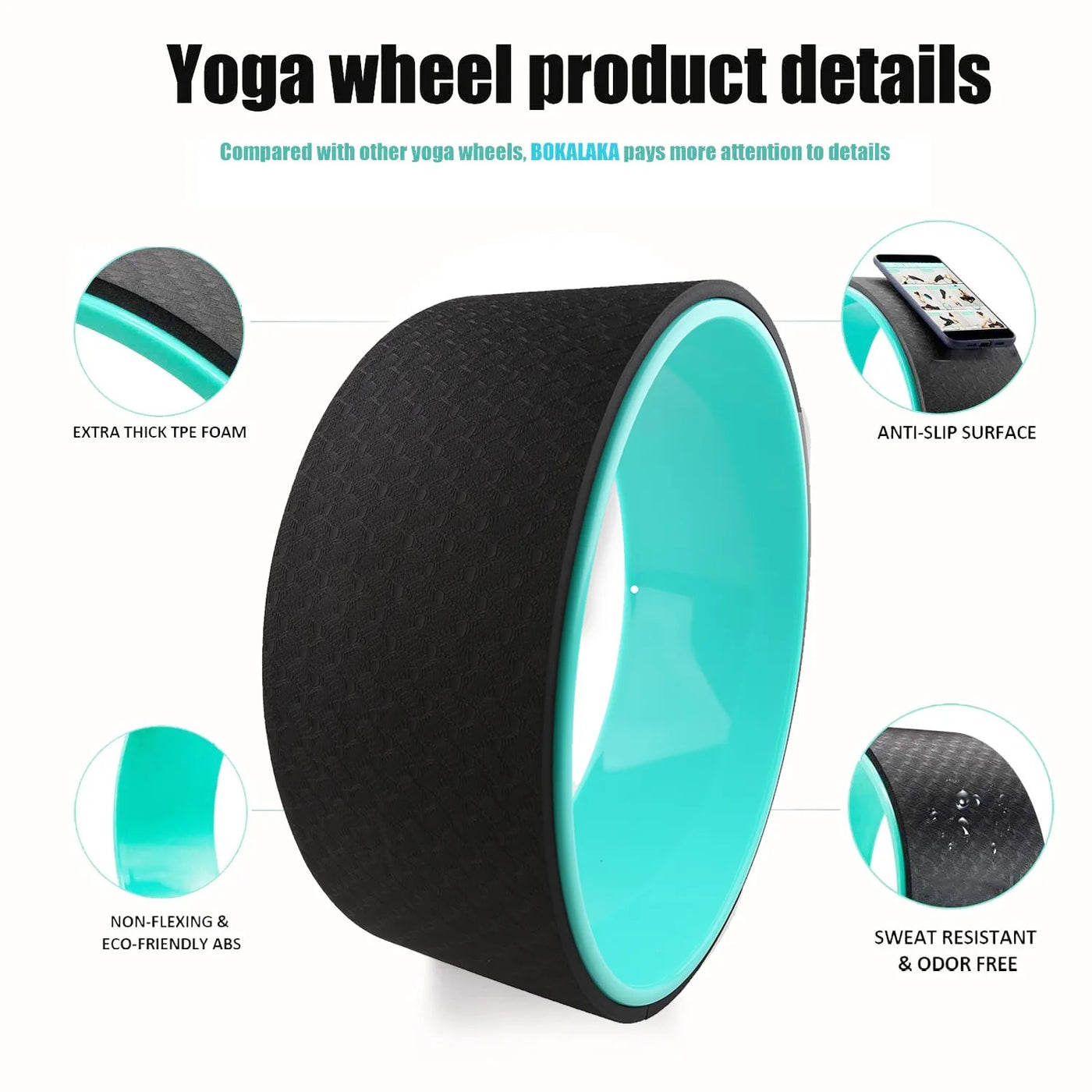 Yoga Wheel TPE Non-Slip Yoga Spine Roller Wheel circle for Back Pain Ain Relief and Improving Backbends Flexibility Training