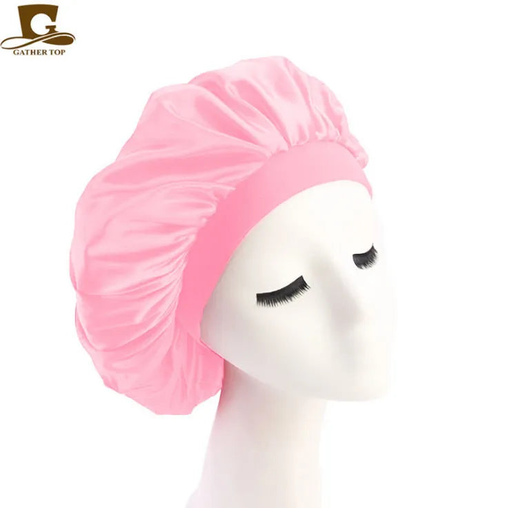 Popular Night Sleep Hat Fashion Women's Donna Sleep Cap wide band satin Bonnet cap turban headband Hair Care Bonnet Nightcap