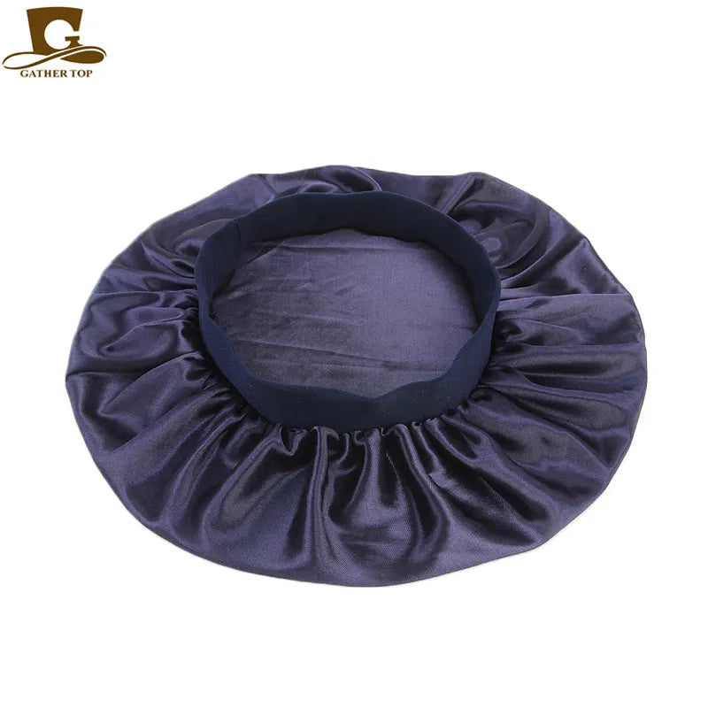 Popular Night Sleep Hat Fashion Women's Donna Sleep Cap wide band satin Bonnet cap turban headband Hair Care Bonnet Nightcap