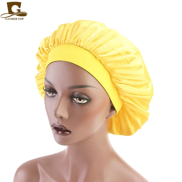 Popular Night Sleep Hat Fashion Women's Donna Sleep Cap wide band satin Bonnet cap turban headband Hair Care Bonnet Nightcap