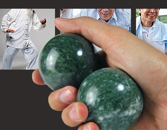 Green Jade Natural Stone Massage Ball 50mm Exercise Meditation Stress Relief RSI Handball Fitness gym Ball Health Care Gift box