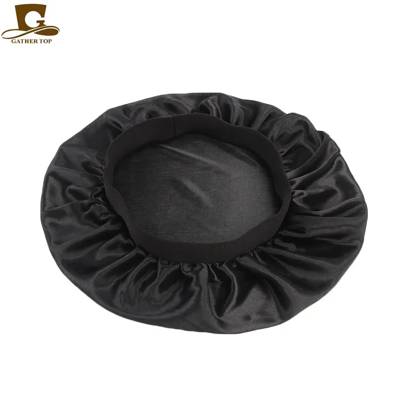 Popular Night Sleep Hat Fashion Women's Donna Sleep Cap wide band satin Bonnet cap turban headband Hair Care Bonnet Nightcap