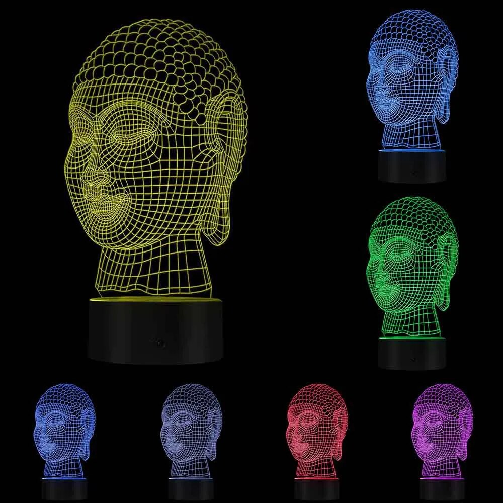 Modern 3D Budda Head Night Light Mediation Gift Buddhist Lighting Decor Peaceful Relaxing LED Table Lamp Zen Room Mood Light