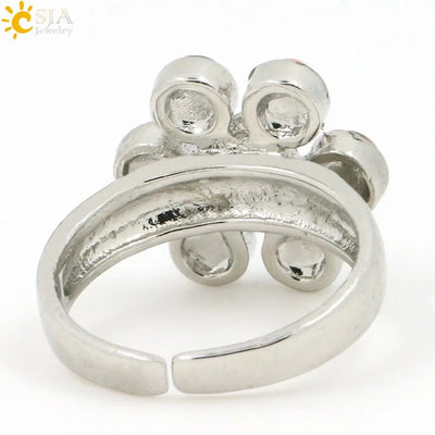 CSJA 1Pc 7 Chakra Rings Reiki Energy Healing Point Stone Beads Adjustable Ring Rainbow Flower Women Finger Ring Jewelry E042