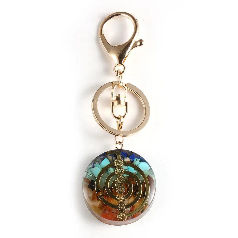 Natural Stone Chip Gravel 7 Chakras Orgonite Pendant Key Chain Orgone Energy Generator Soothe The Soul Key Ring Healing Jewelry