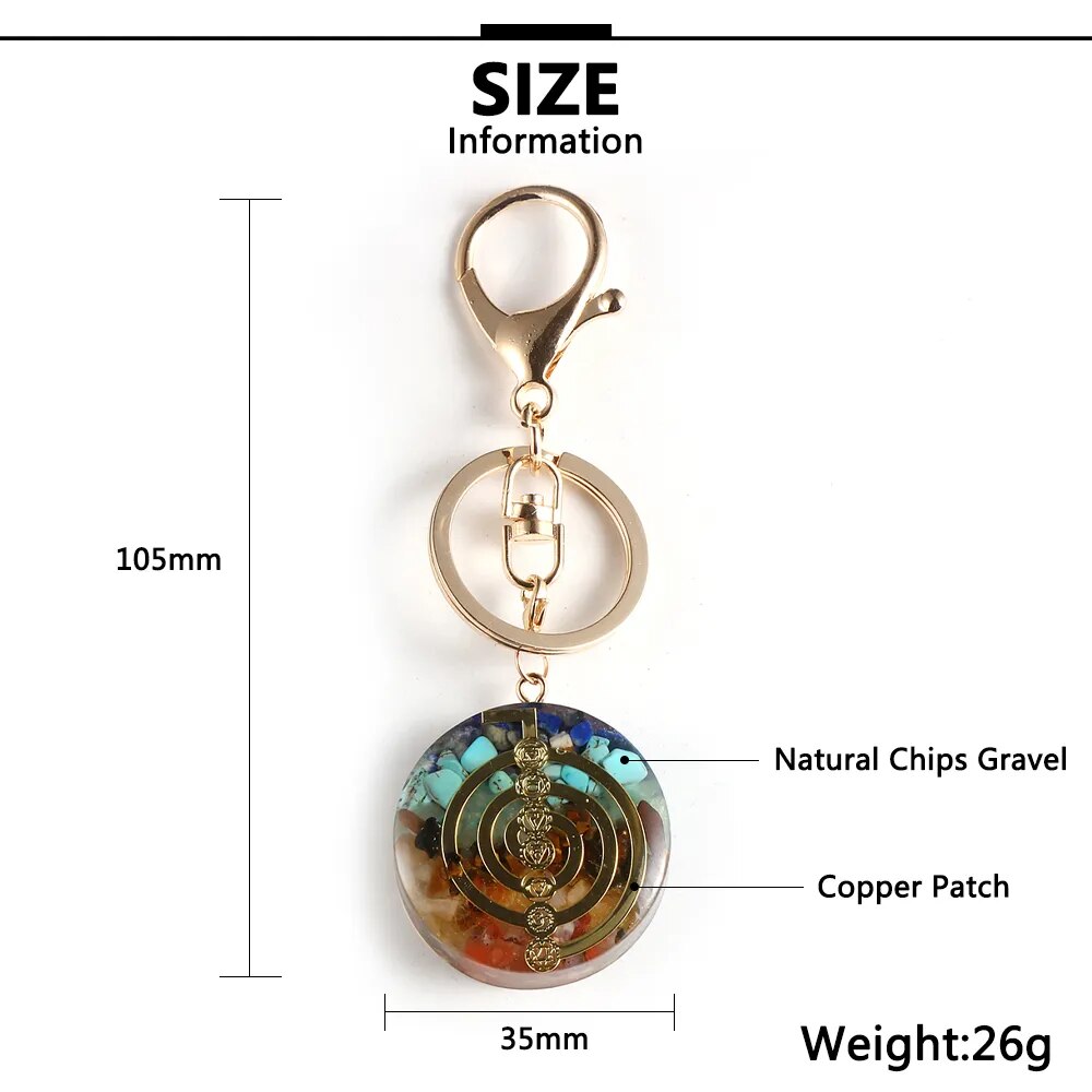 Natural Stone Chip Gravel 7 Chakras Orgonite Pendant Key Chain Orgone Energy Generator Soothe The Soul Key Ring Healing Jewelry