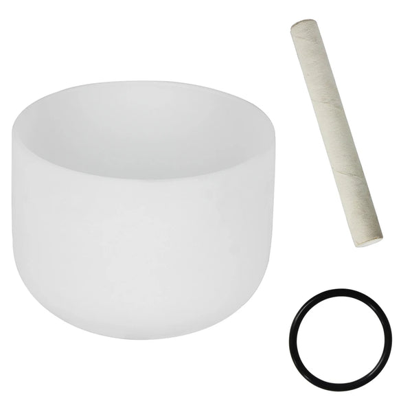 Singing Bowl B Key 8 Inches Frosted Quartz Crystal Music Bowl With Free Mallet White Percussion Instruments Meditation Tools
