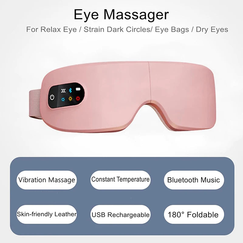 Eye Massager with Heat,Migraines Relief,  Vibration and Bluetooth Music, Smart Massage Eye Mask for Eye Strain, Improve Sleep