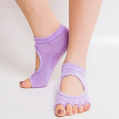 Non Slip Yoga Socks Women Backless Five Fingers Socks Gym Fitness Sport Pilates Dance Ballet 5 Toe Cotton Socks Footwear Woman