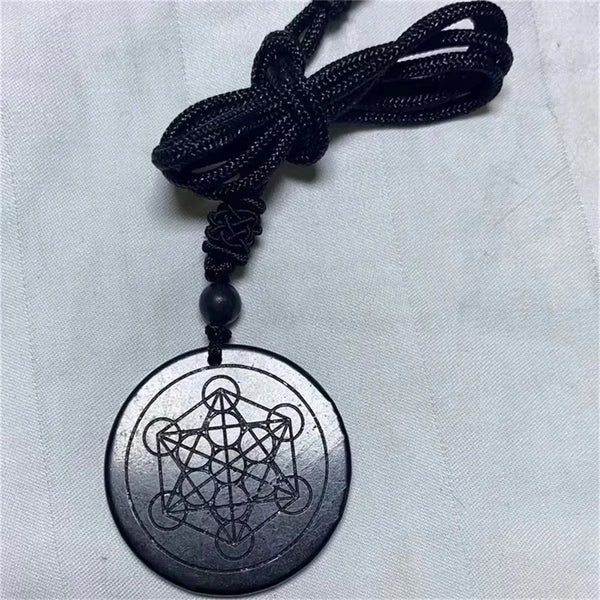 crystal spiritual gem stone jewelry with rope natural shungite Metatron runes crystals pendants for gift