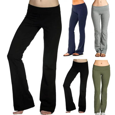 Women Yoga Pants Hip Lift Solid Color Flared Wide Leg Stretch Fitness Wear Slim Fit Gym Yoga Leggings Trousers Female Clothes