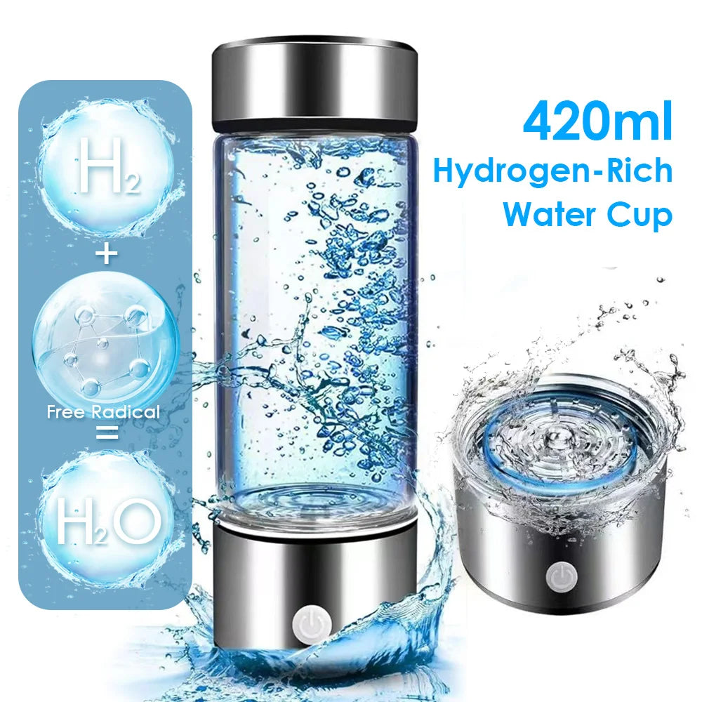 420ml Hydrogen-Rich Water Cup Portable Hydrogenated Water Bottle Alkaline Maker Rechargeable Antioxidan Hydrogen Water Generator