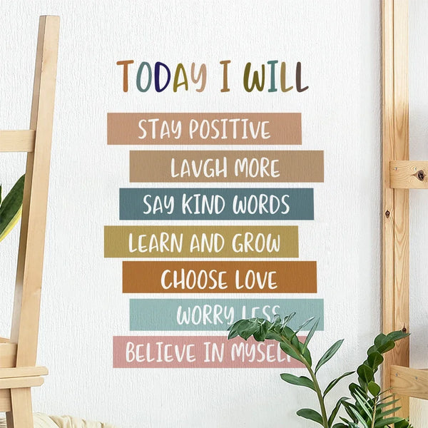 Positive Affirmations Wall Stickers for Children Kids Room Decor Today I Will Learn And Grow Bedroom Living Room Wall Decals