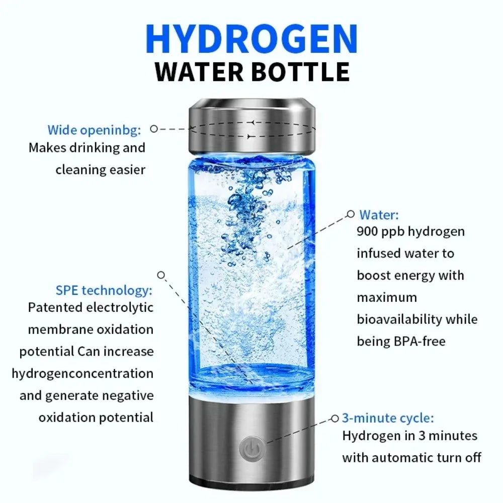 420ml Hydrogen-Rich Water Cup Portable Hydrogenated Water Bottle Alkaline Maker Rechargeable Antioxidan Hydrogen Water Generator