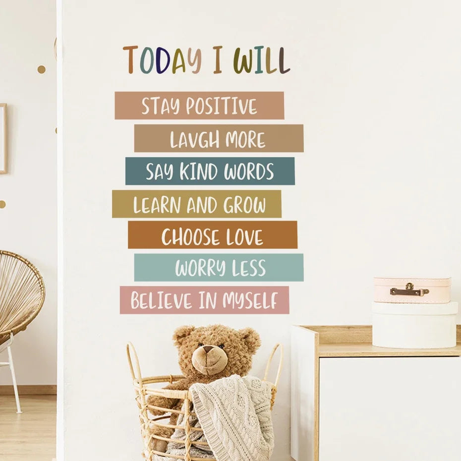 Positive Affirmations Wall Stickers for Children Kids Room Decor Today I Will Learn And Grow Bedroom Living Room Wall Decals