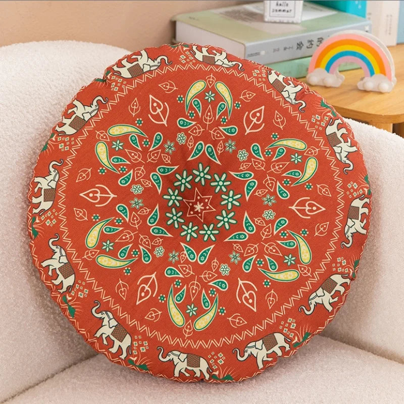 Geometric Round Meditation Cushion - Boho Style Cotton-Linen Pouf for Yoga/Pilates, Floor Seat for Home Decor. 요가매트