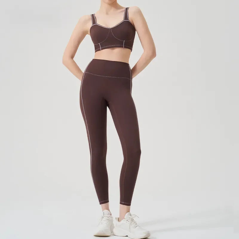 Yoga wear, a high-end sports solid-color high-elastic tight high-intensity sports set, women's fitness clothes suitable for gym