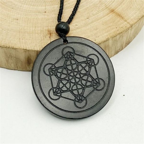 crystal spiritual gem stone jewelry with rope natural shungite Metatron runes crystals pendants for gift