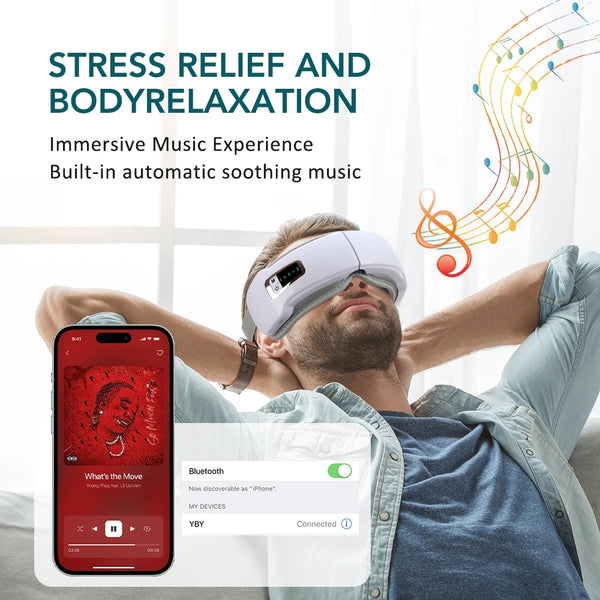 Smart Eye Massager 4 Modes Vibration Eye Care Instrument Hot Compress Bluetooth Eye Massage Relieve Fatigue Improve Sleep Shade