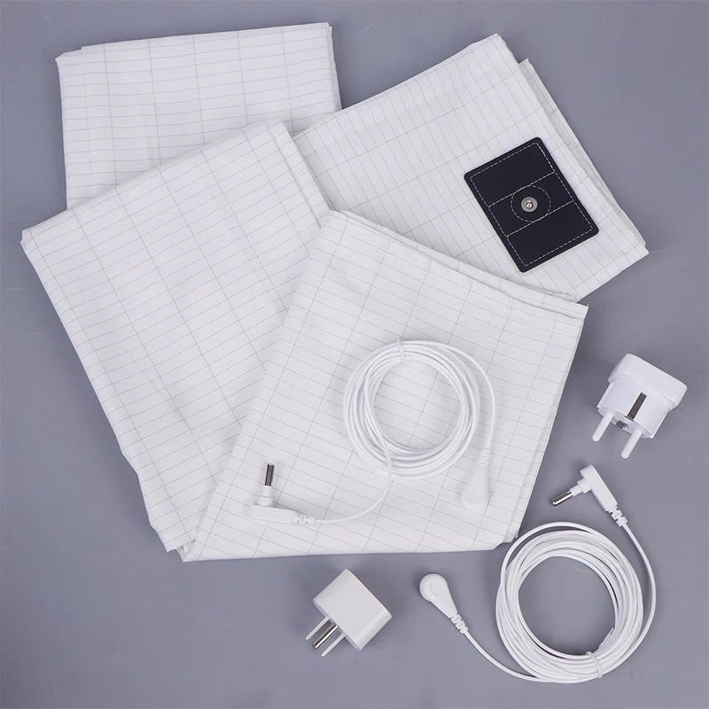 Grounded Silver Fiber Flat Sheet with Conductive Earthing Cord for Stress Release and Health Tending