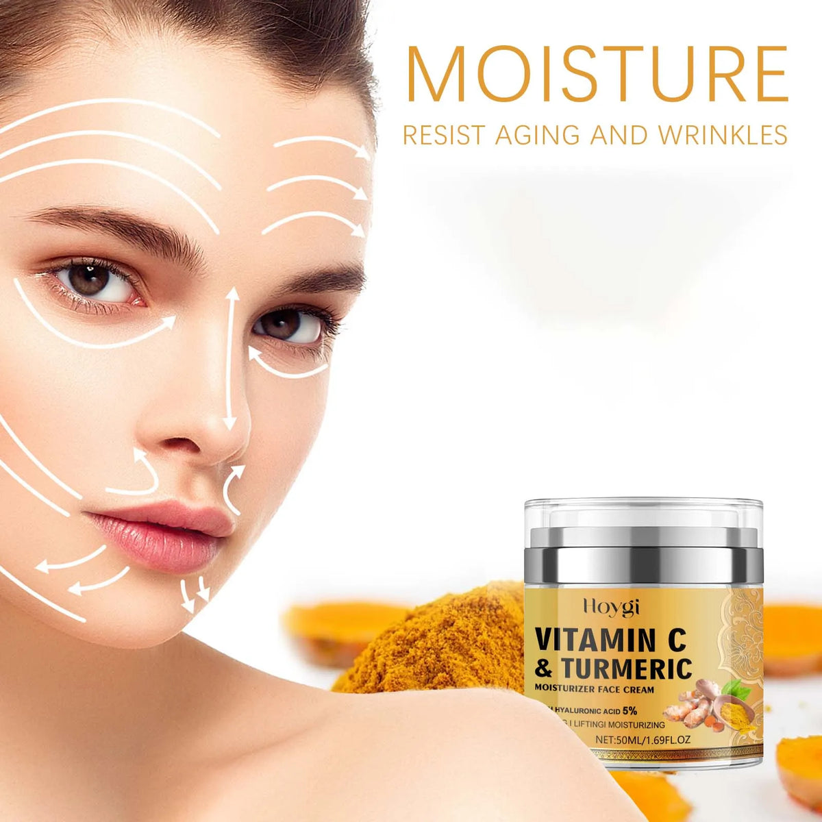 Vitamin C &Turmeric Moisturizer Face Cream Fade Dark Spot Wrinkle Brightening Skin Firming Tighten Lighten Dullness Face Cream