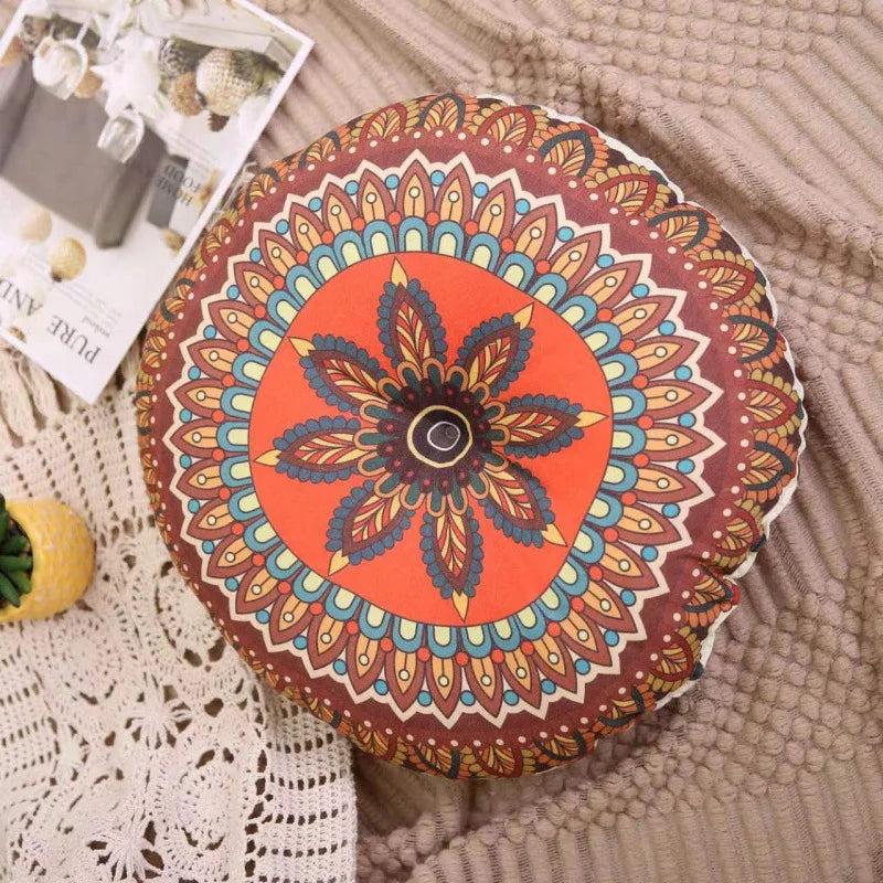 Geometric Round Meditation Cushion - Boho Style Cotton-Linen Pouf for Yoga/Pilates, Floor Seat for Home Decor. 요가매트