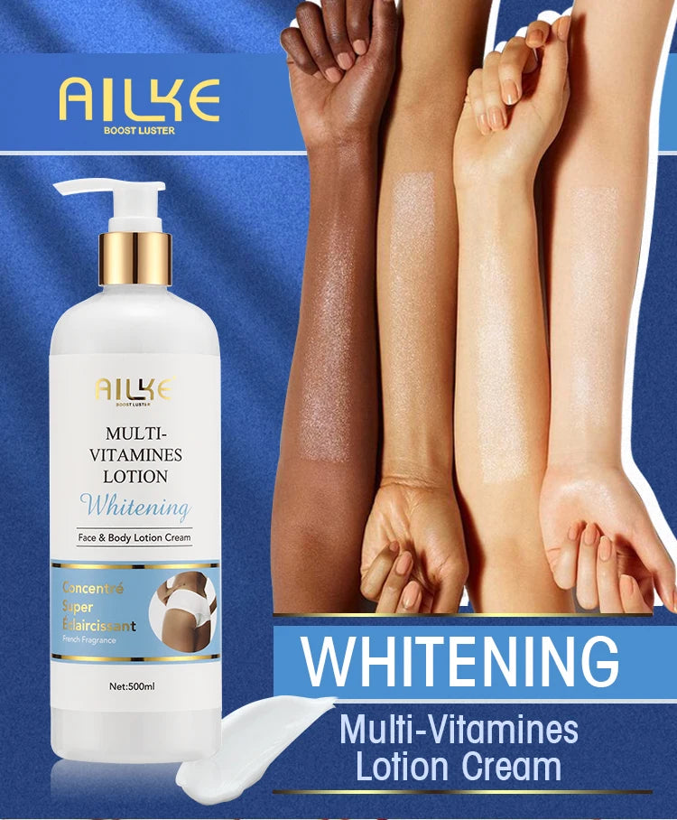 AILKE Multi Vitamin Whitening Body Lotion With Vitamins A,E,B3,B5, Increase Skin Radiance, Even Skin Tone, Moisturizer Cream