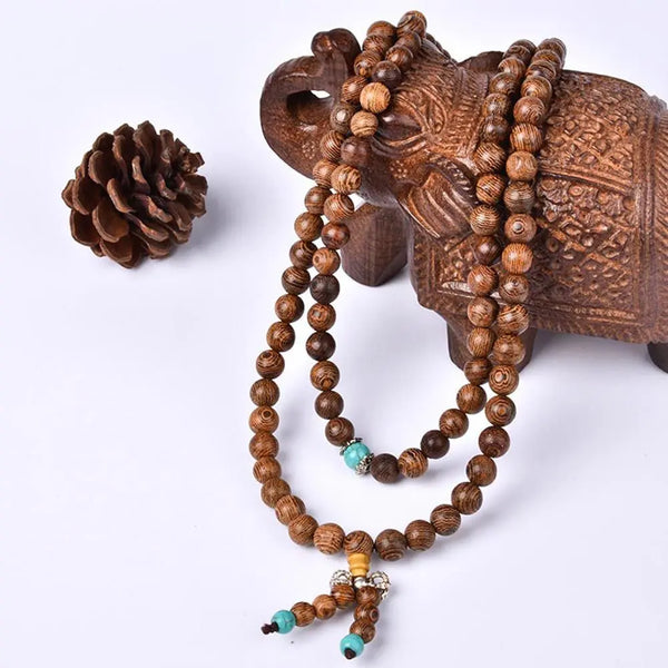 Meditation Wood Mala Beads Rosary 108 Bracelet Wenge Turquoise Buddhist
