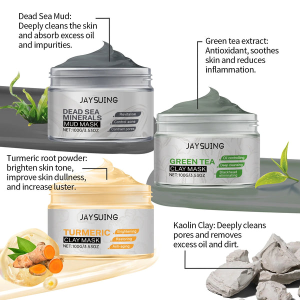 Face Cleansing Clay Mask Green Tea Turmeric Shrink Pore Blackhead Remover Exfoliating Moisturizing Oil Control Dead Sea Mud Mask