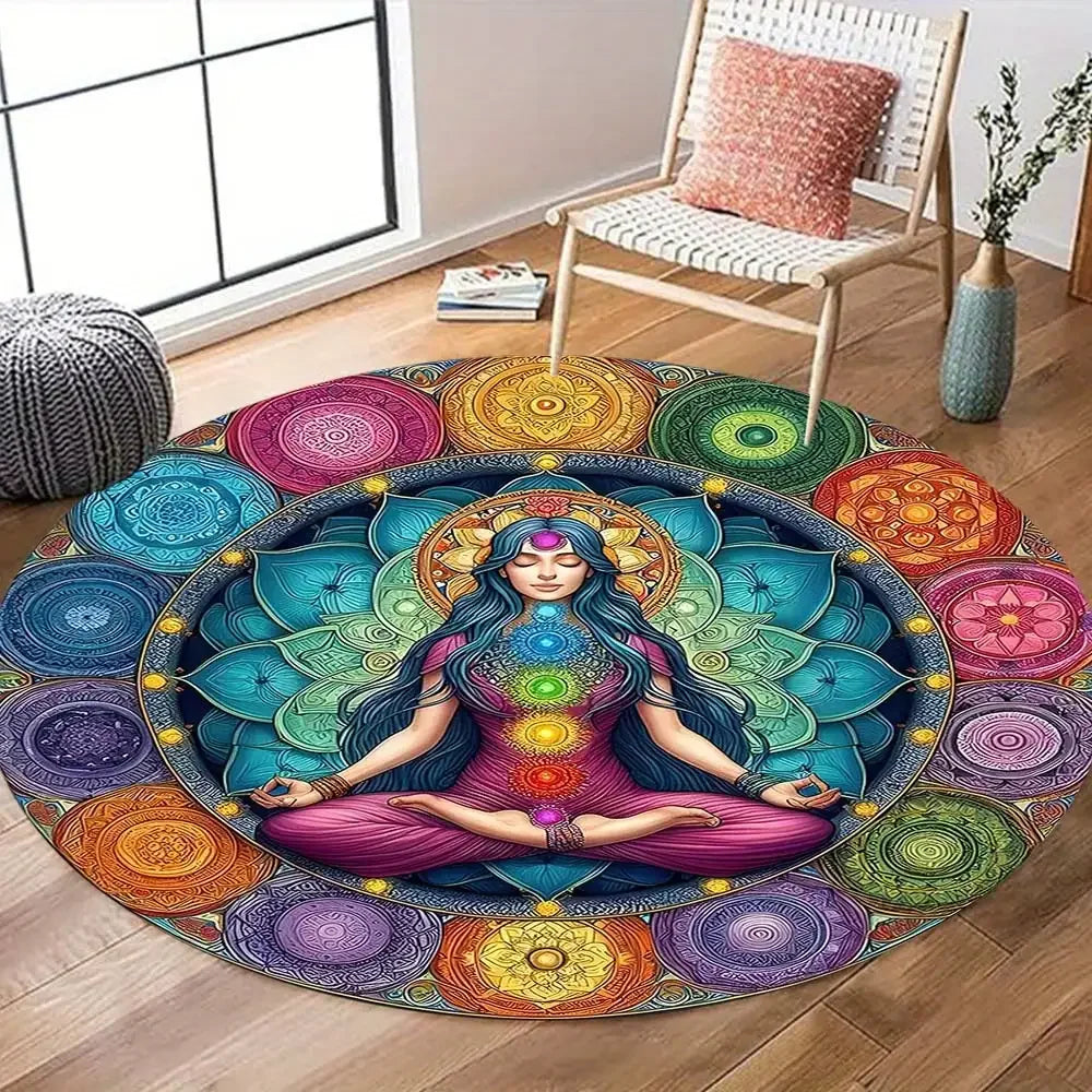 1Chakra Meditation Cushion Thick Polyester Floor Mat，with 7 Chakra symbol，Bright colors are suitable for the living room、Bedroom