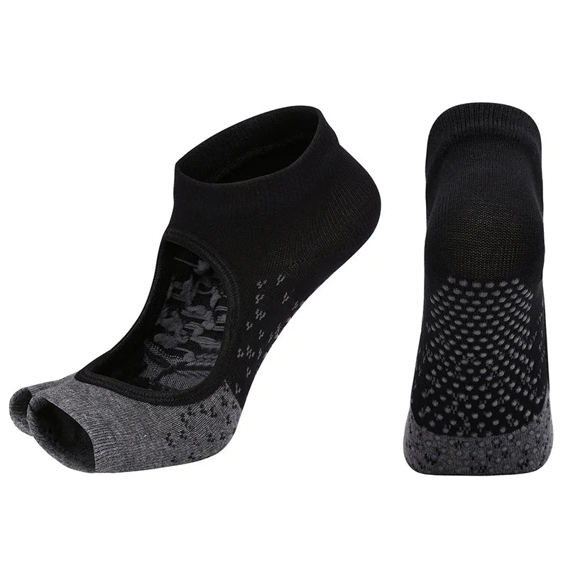 Yoga Socks Two Toes Separately Backless Breathable Non-Slip Gym Fitness Barre Pilates Ballet Dance Grips Toeless Home Socks
