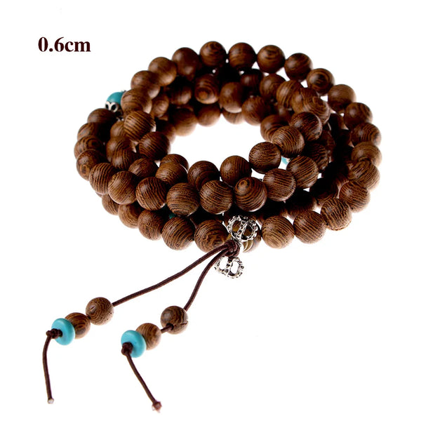 Meditation Wood Mala Beads Rosary 108 Bracelet Wenge Turquoise Buddhist