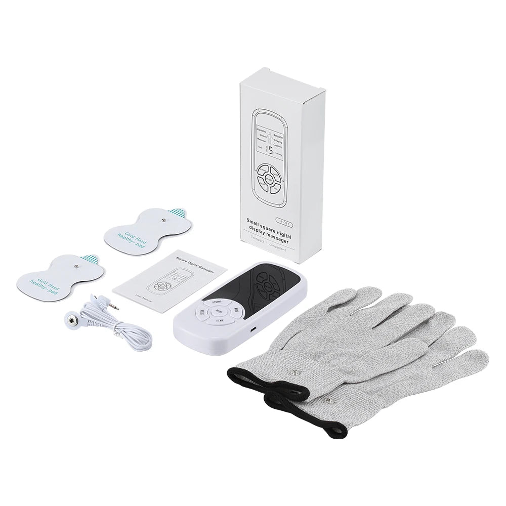 EMS Pulse Electric Muscle Stimulator With Electrode Massage Gloves Digital Meridian Therapy Machine Back Neck Body Massager