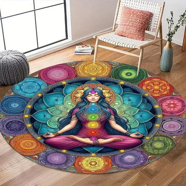 1Chakra Meditation Cushion Thick Polyester Floor Mat，with 7 Chakra symbol，Bright colors are suitable for the living room、Bedroom