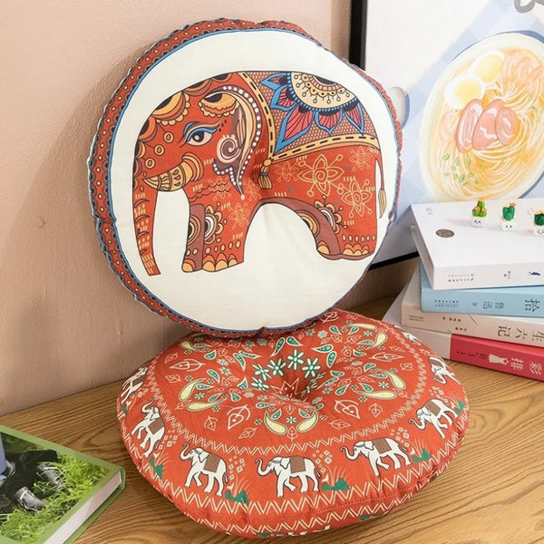 Geometric Round Meditation Cushion - Boho Style Cotton-Linen Pouf for Yoga/Pilates, Floor Seat for Home Decor. 요가매트