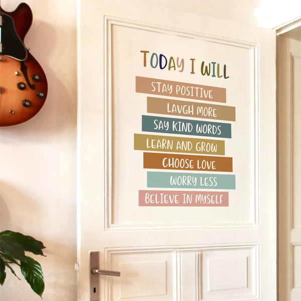 Positive Affirmations Wall Stickers for Children Kids Room Decor Today I Will Learn And Grow Bedroom Living Room Wall Decals