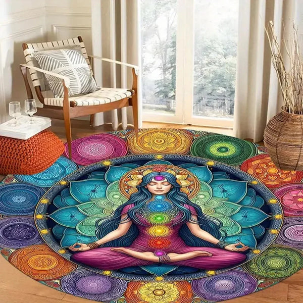 1Chakra Meditation Cushion Thick Polyester Floor Mat，with 7 Chakra symbol，Bright colors are suitable for the living room、Bedroom