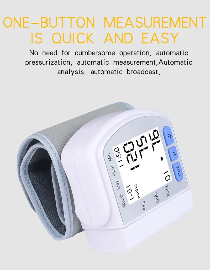 Digitlal Tensiometro Health Medical BP Sphygmomanometer Wrist cuff Digital Blood Pressure Monitor Heart Beat Rate Pulse Meter