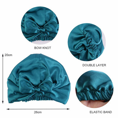 1PC Silk Satin Salon Bonnet Women Sleep Night Cap Bath Towel Hair Dry Quick Elastic Hair Care Bonnet Head Wrap Hat Solid Color