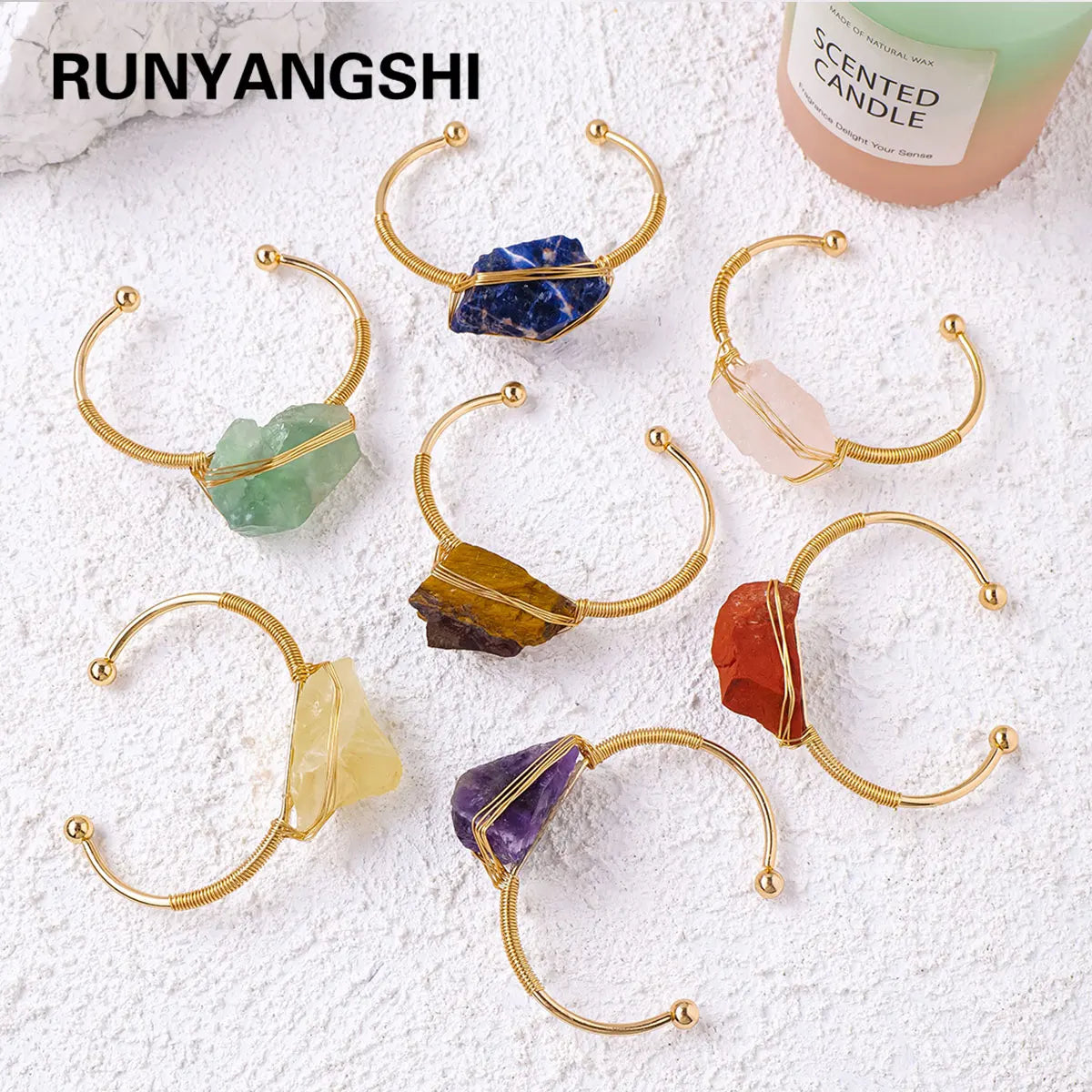 1PC Natural Crystal Bracelet Healing Rough Stone Bracelet for Women Gifts Protection Bracelet Yoga Reiki Chakras Meditation