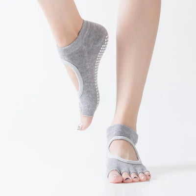 Non Slip Yoga Socks Women Backless Five Fingers Socks Gym Fitness Sport Pilates Dance Ballet 5 Toe Cotton Socks Footwear Woman