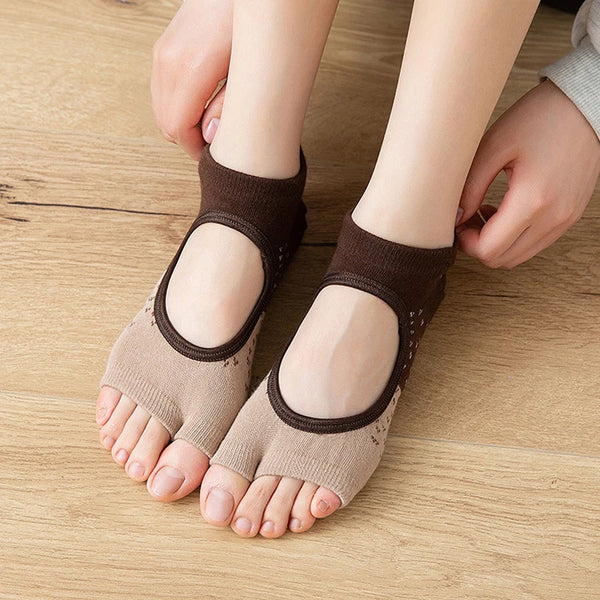 Yoga Socks Two Toes Separately Backless Breathable Non-Slip Gym Fitness Barre Pilates Ballet Dance Grips Toeless Home Socks