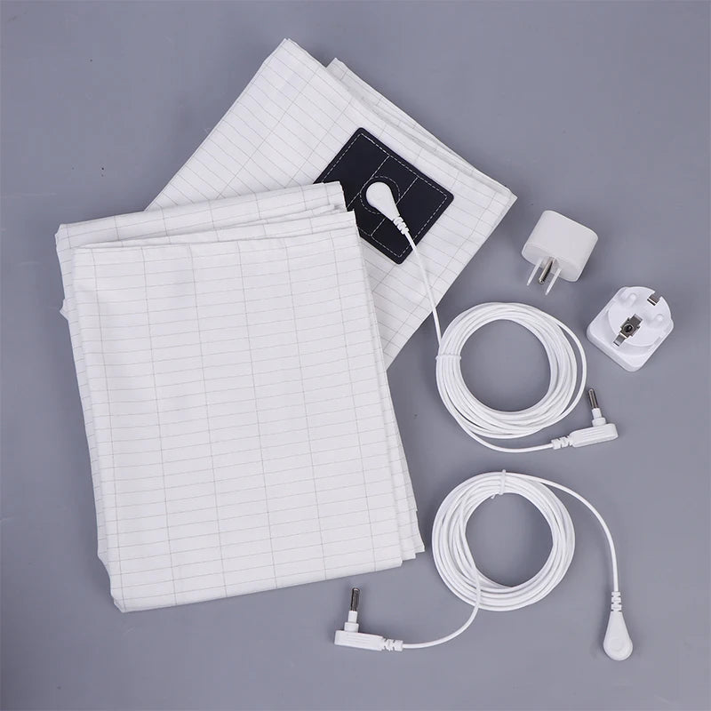 Grounded Silver Fiber Flat Sheet with Conductive Earthing Cord for Stress Release and Health Tending