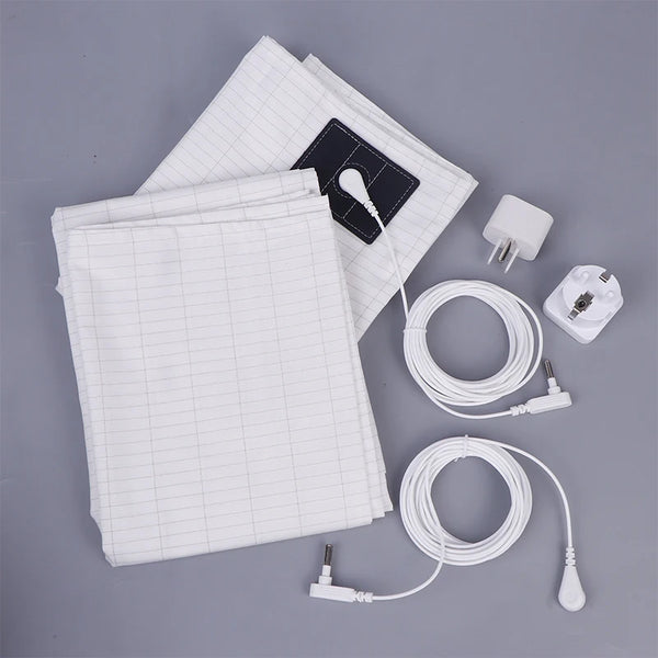 Grounded Silver Fiber Flat Sheet with Conductive Earthing Cord for Stress Release and Health Tending