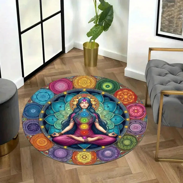 1Chakra Meditation Cushion Thick Polyester Floor Mat，with 7 Chakra symbol，Bright colors are suitable for the living room、Bedroom