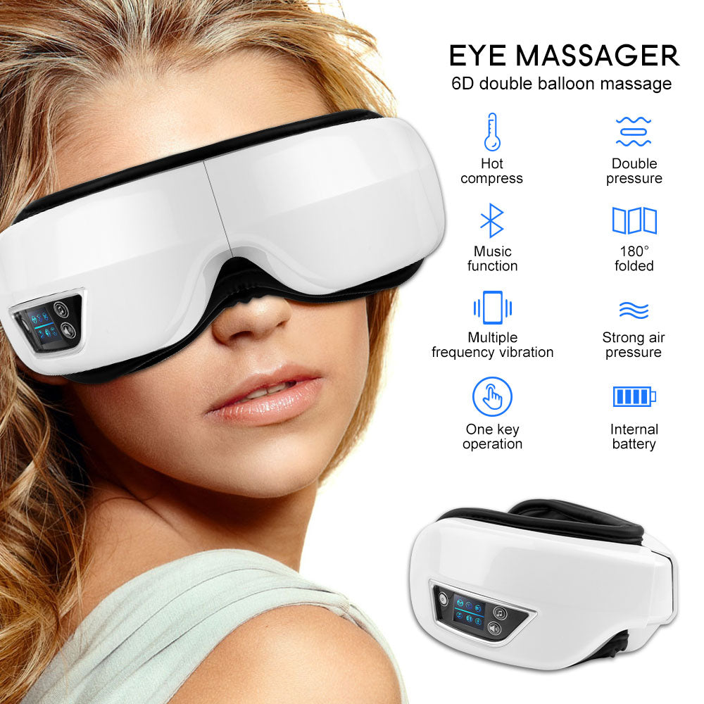 Eye Massager 6D Smart Airbag Vibration Eye Care Instrument Hot Compress Bluetooth Eye Massage Glasses Fatigue Pouch &amp; Wrinkle