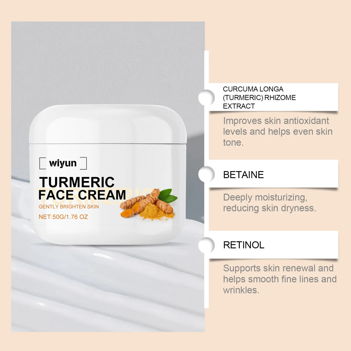 Retinol Natural Turmeric Vitamin C Whitening Face Cream Moisturizing Firming Hyaluronic Lightening Fade Fine Lines Skin Care