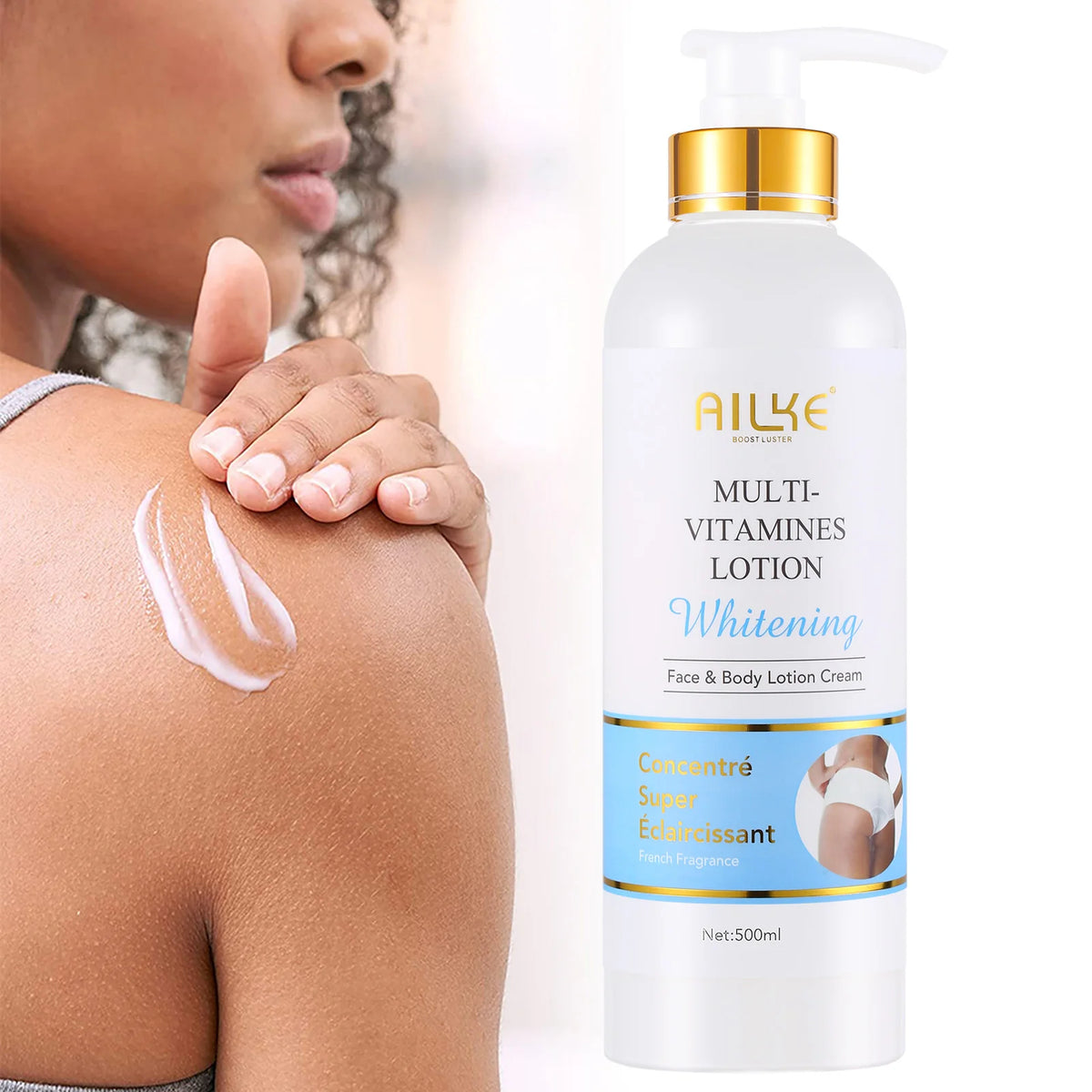 AILKE Multi Vitamin Whitening Body Lotion With Vitamins A,E,B3,B5, Increase Skin Radiance, Even Skin Tone, Moisturizer Cream